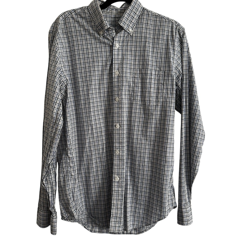 J.CREW Men's Long Sleeve Cotton Light Weight Blue Gray Plaid Shirt Size Medium‎